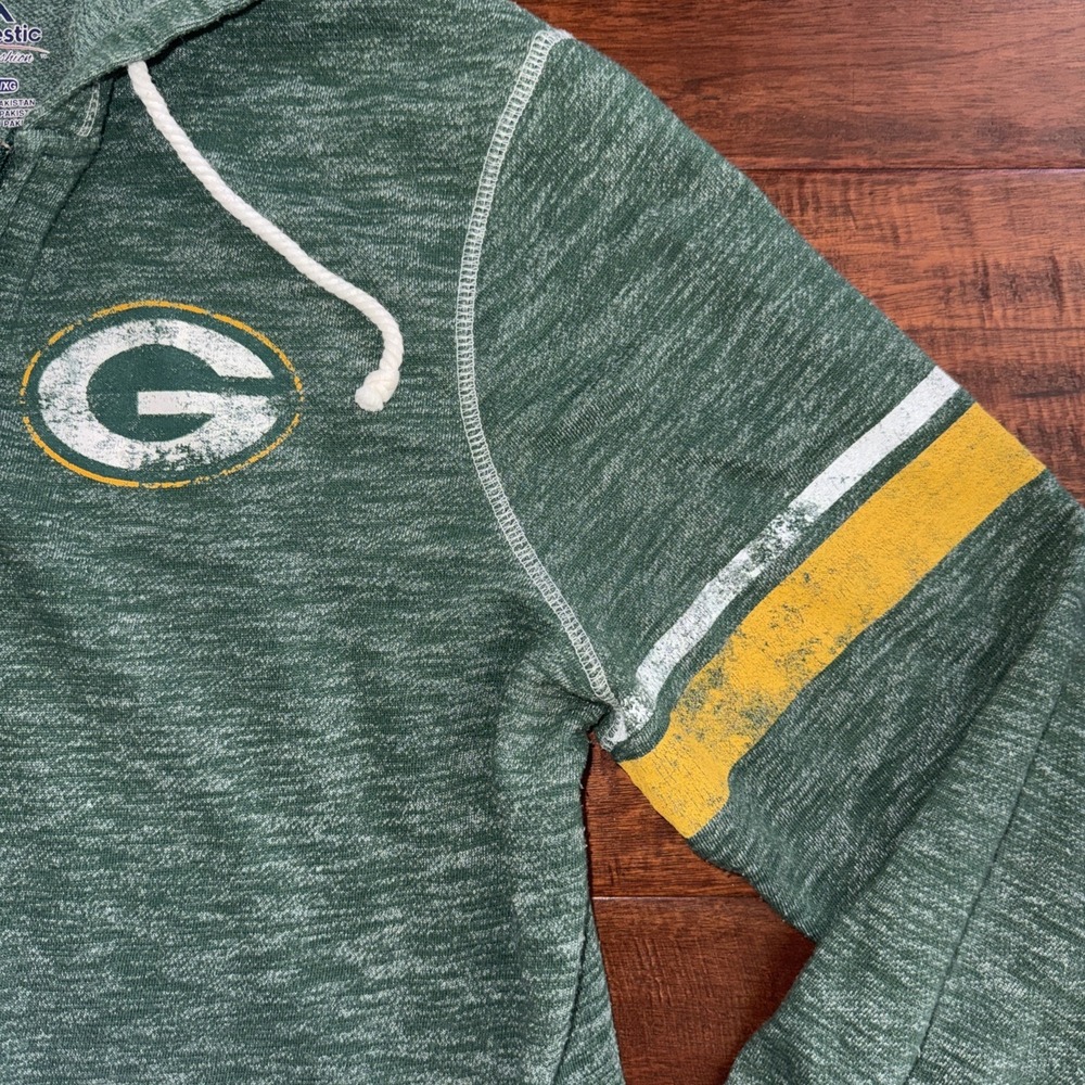 MAJESTIC Green Bay Packers Full Zip Hoodie Heather Green Logo Size XL - Picture 4 of 7